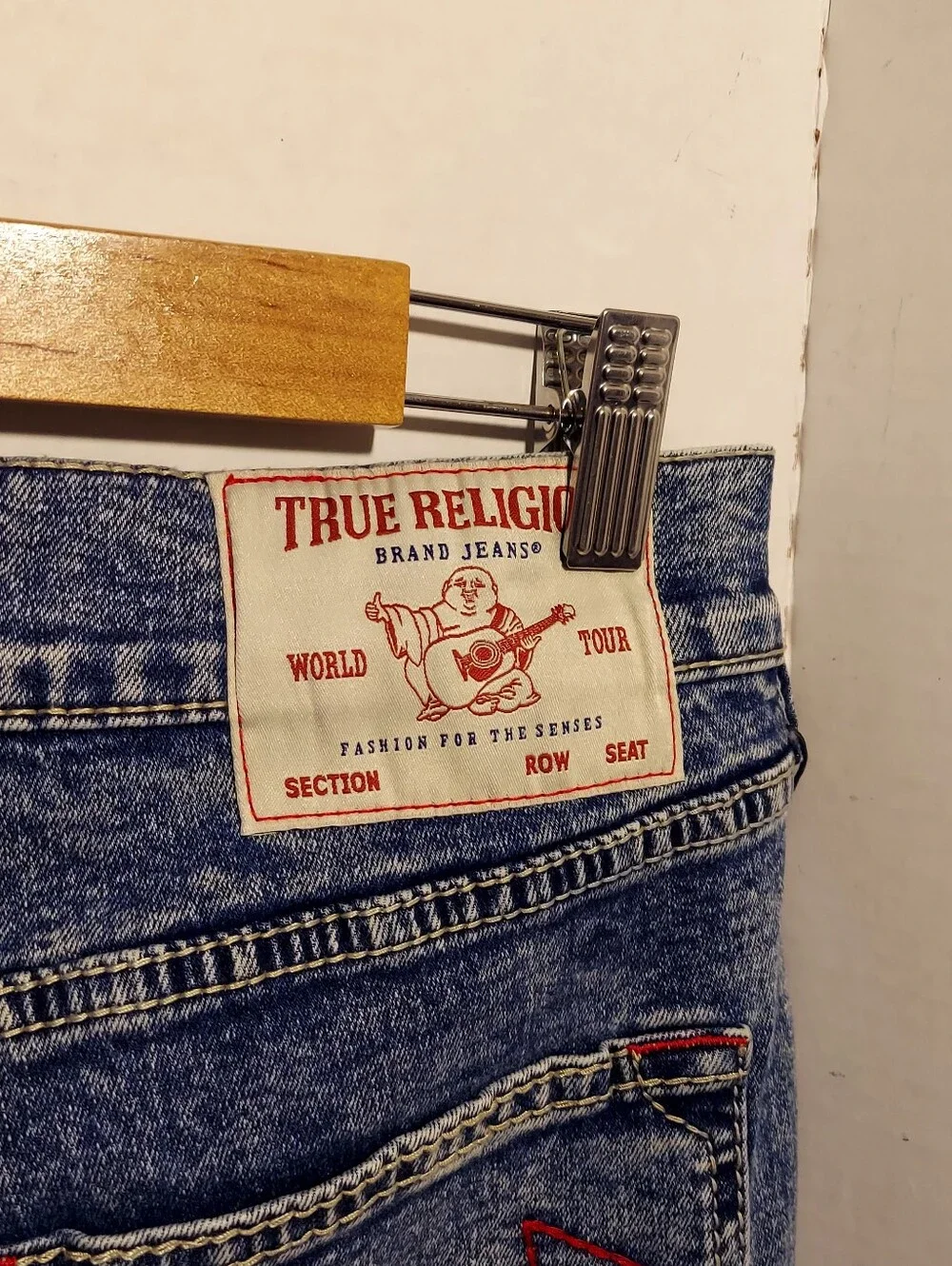 True Religion Ricky Big T Relaxed Straight Jeans 33x33 No Pocket Flap Acid Wash
